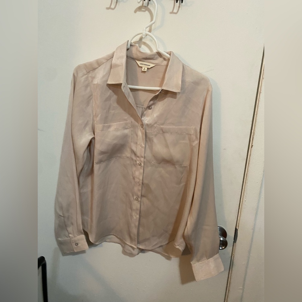 Lucky Brand Blush Pink Silk Button-Down Blouse